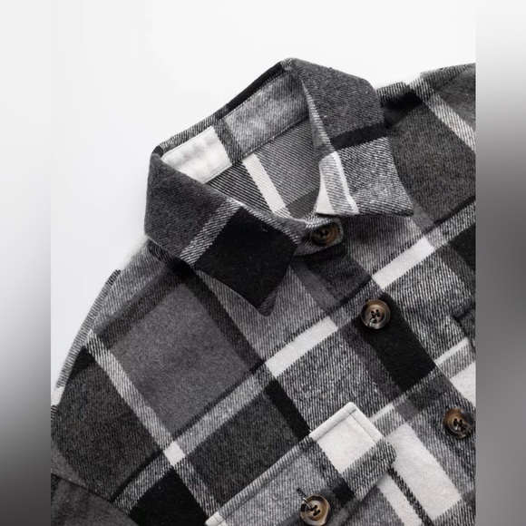 Black and White Plaid Longline Shacket Drop Shoulder Coat, Casual New Boutique - Picture 5 of 5